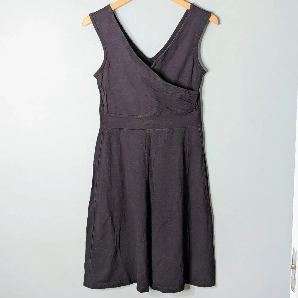 Patagonia Organic Black Cotton Double V-neck Faux Wrap A Line Dress Size M
